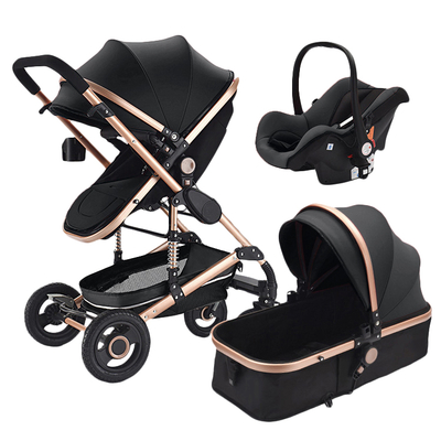 Popular PU Leather Baby Stroller With Infant Car Seat 